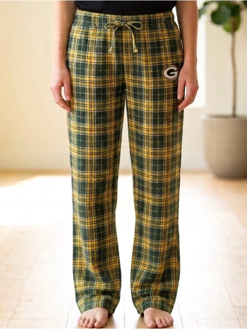 Green Bay Packers Plaid Pajama Pants NFL Team Apparel Green Gold Flannel Sz M
